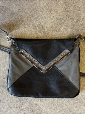 Women's Two-Tone Black & Gray Studded Crossbody Bag